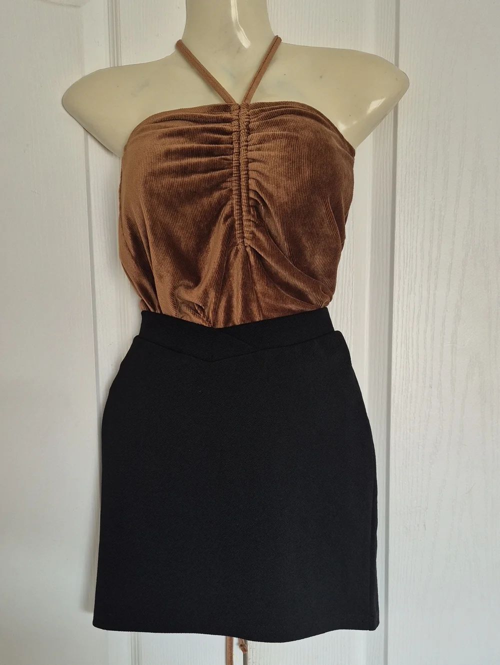 Ardene Brown Velvet Halter Ruched Top